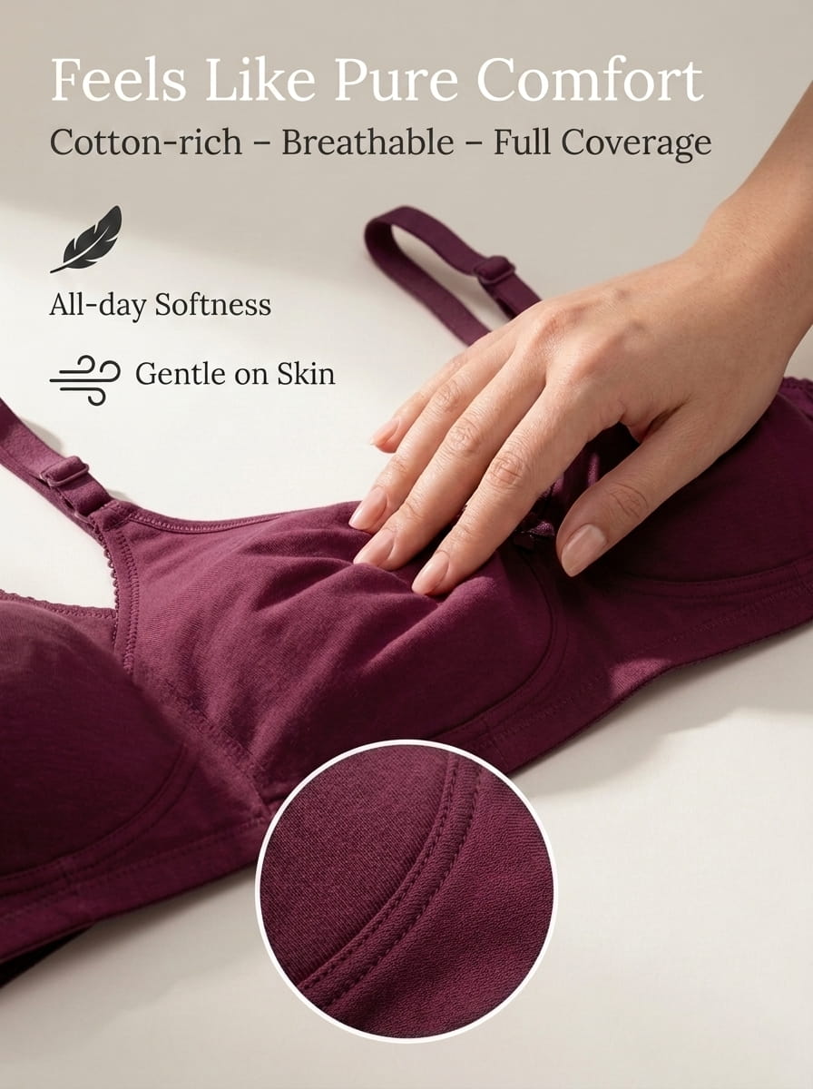 Non-Padded Full Coverage Cotton Bra for Women – Wire Free, Moulded Cups (Suhana)