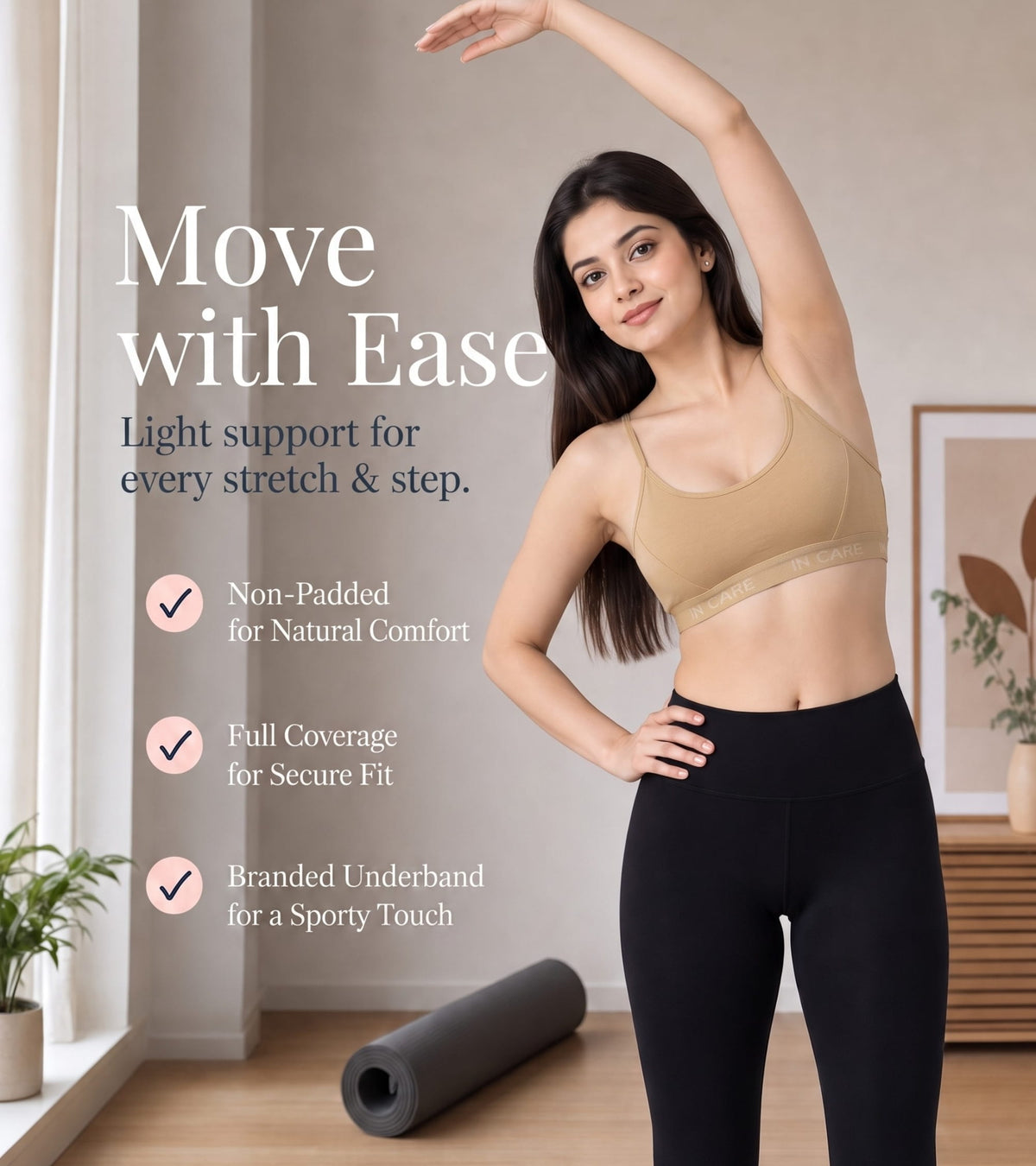 In Care Slip On Sports Bra – Non Padded Wire Free Cotton Bralette for Women