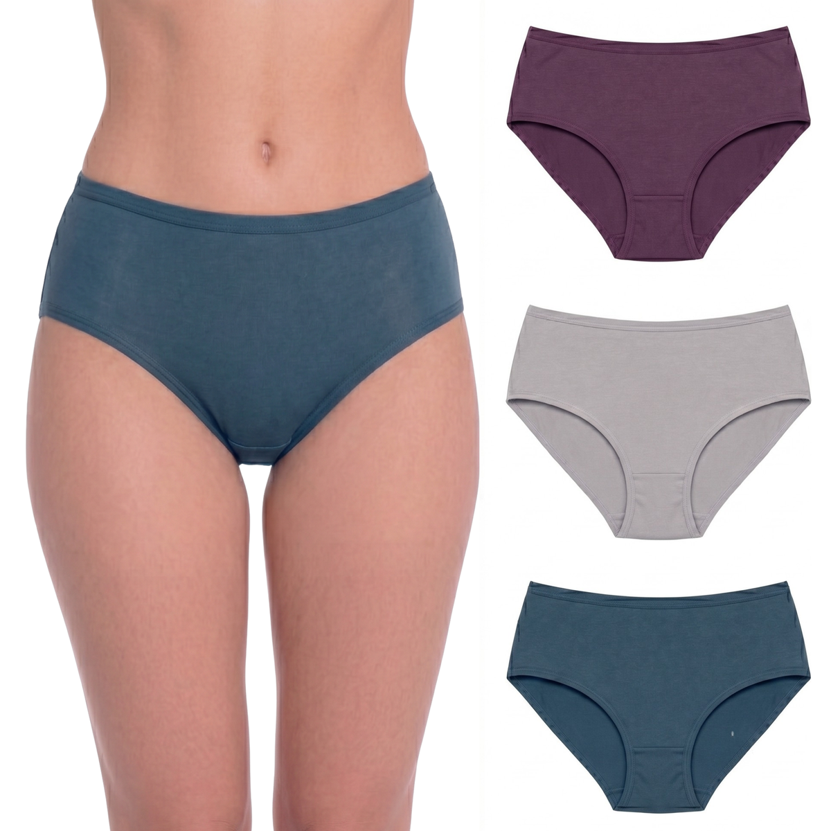 In Care Women's 100% Cotton Mid-Rise Hipster Panties, Pack of 3