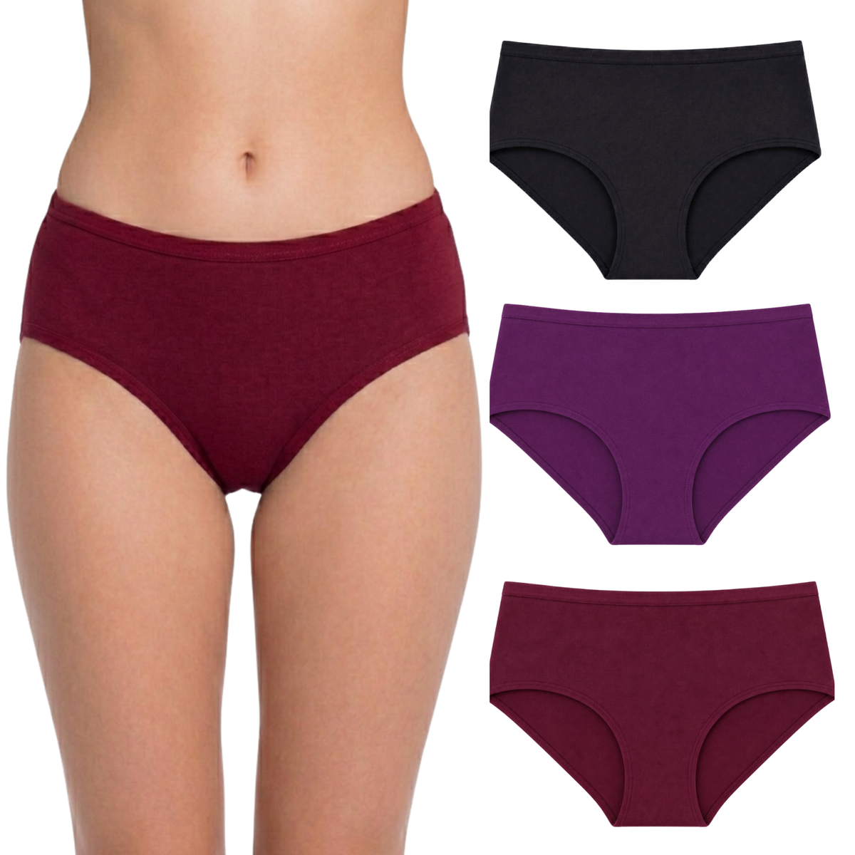 In Care Women's 100% Cotton Mid-Rise Hipster Panties, Pack of 3