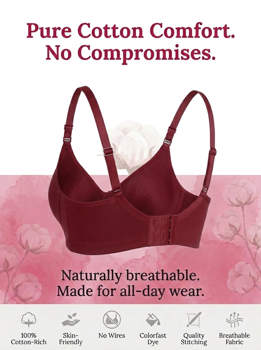 Non-Padded Full Coverage Cotton Bra for Women – Wire Free, Moulded Cups (Suhana)