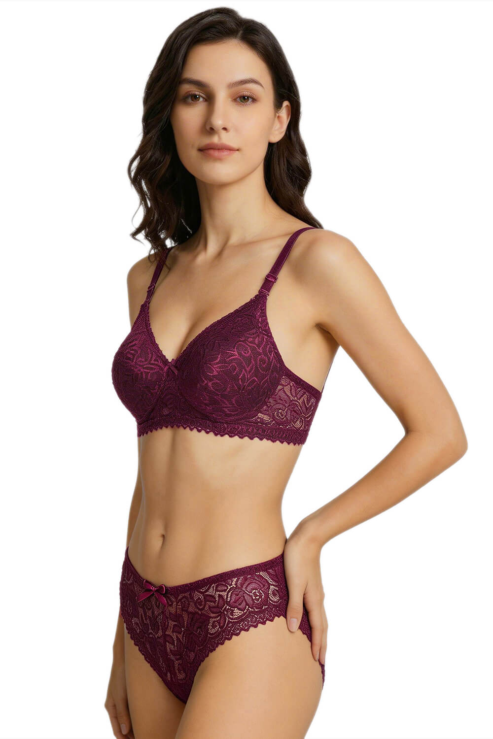 Floral Bra & Panty Lace Lingerie Set –Wire-Free, Lightly Padded