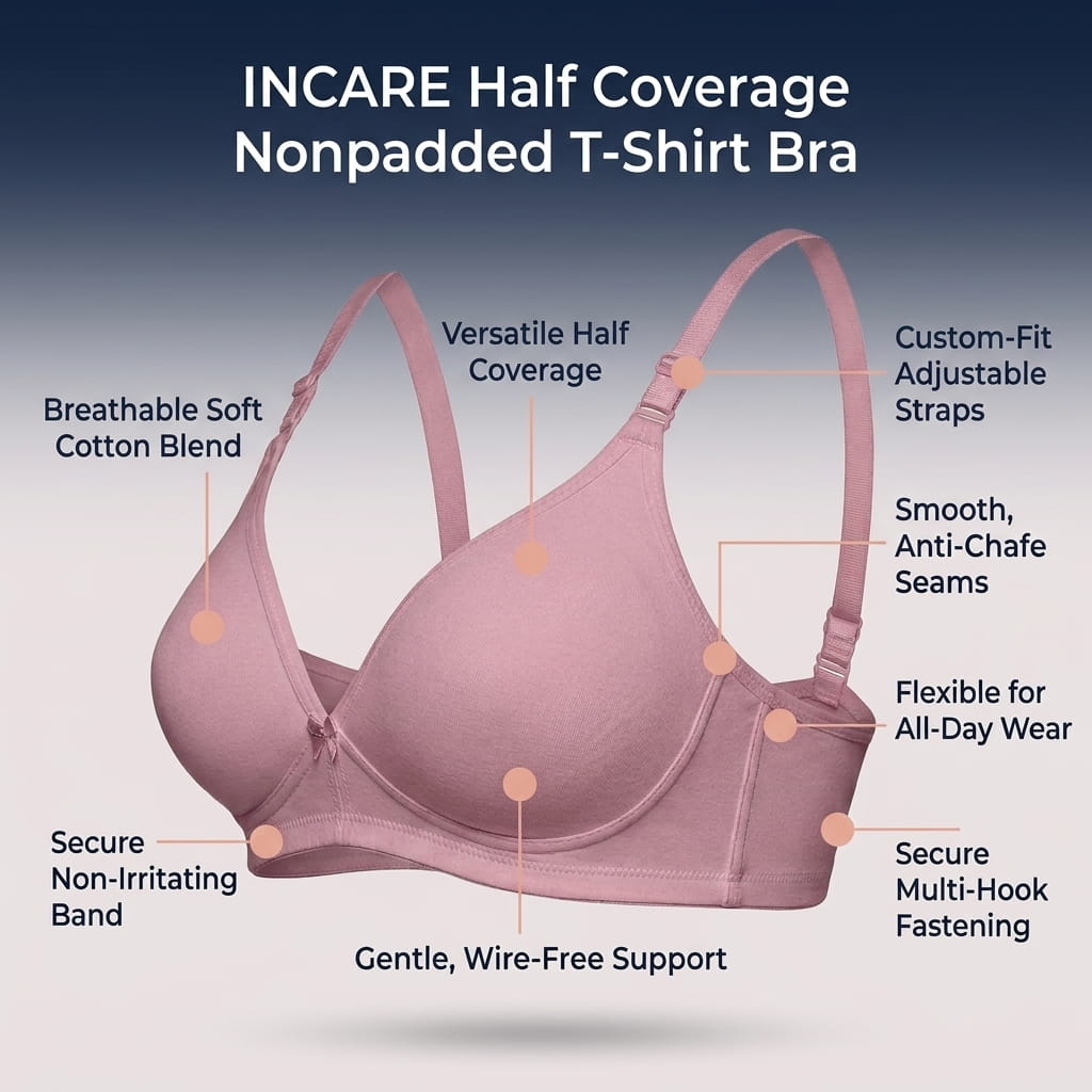 Half Coverage Non-Padded T-Shirt Bra | Deep Neck Seamless B Cup | In Care