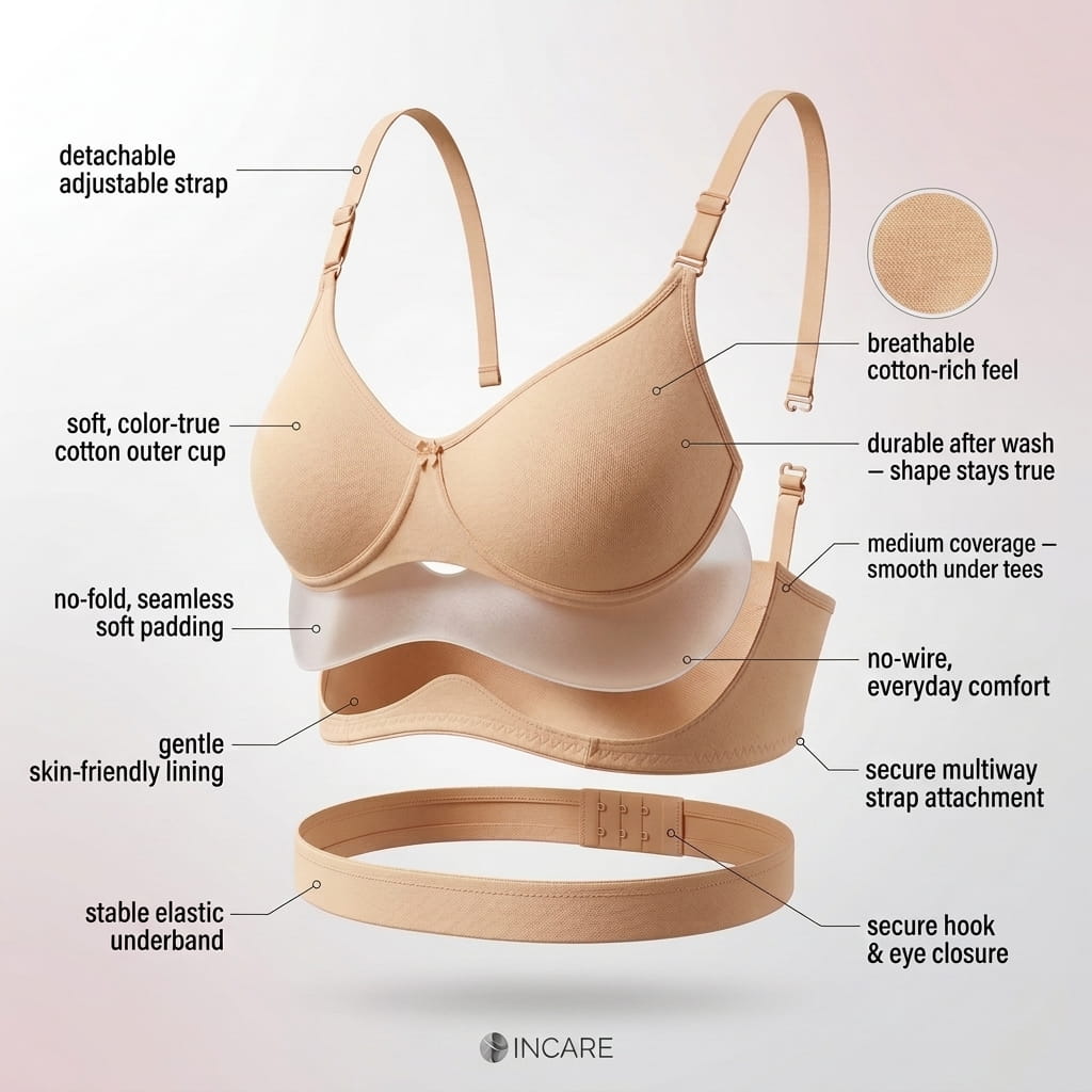 Medium Coverage Non-Padded Bra | Detachable Transparent Straps