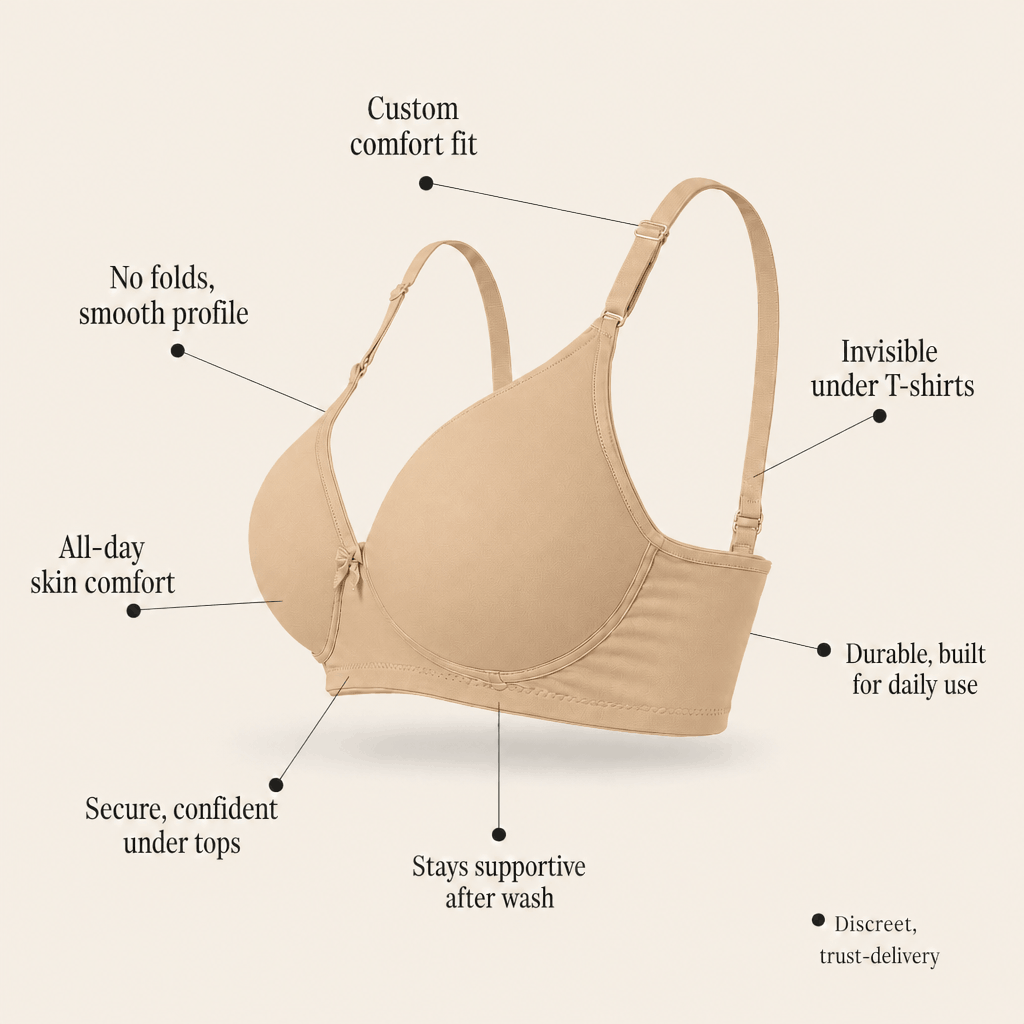 Padded Bra with Detachable Straps - Medium Coverage, B Cup