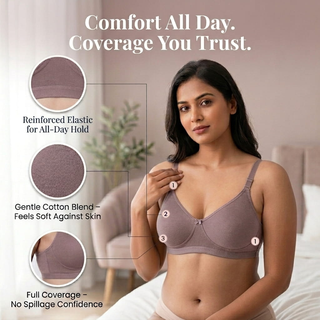 Non-Padded Full Coverage Cotton Bra for Women – Wire Free, Moulded Cups (Suhana)
