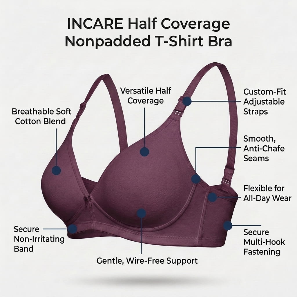 Half Coverage Non-Padded T-Shirt Bra | Deep Neck Seamless B Cup | In Care