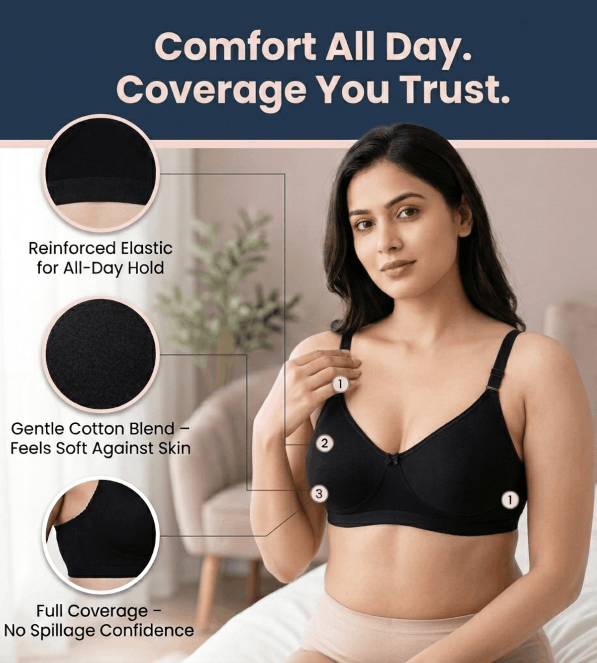 Non-Padded Full Coverage Cotton Bra for Women – Wire Free, Moulded Cups (Suhana)