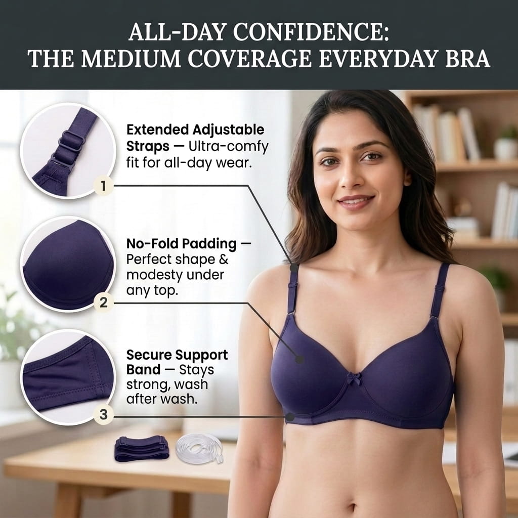 Padded Bra with Detachable Straps - Medium Coverage, B Cup