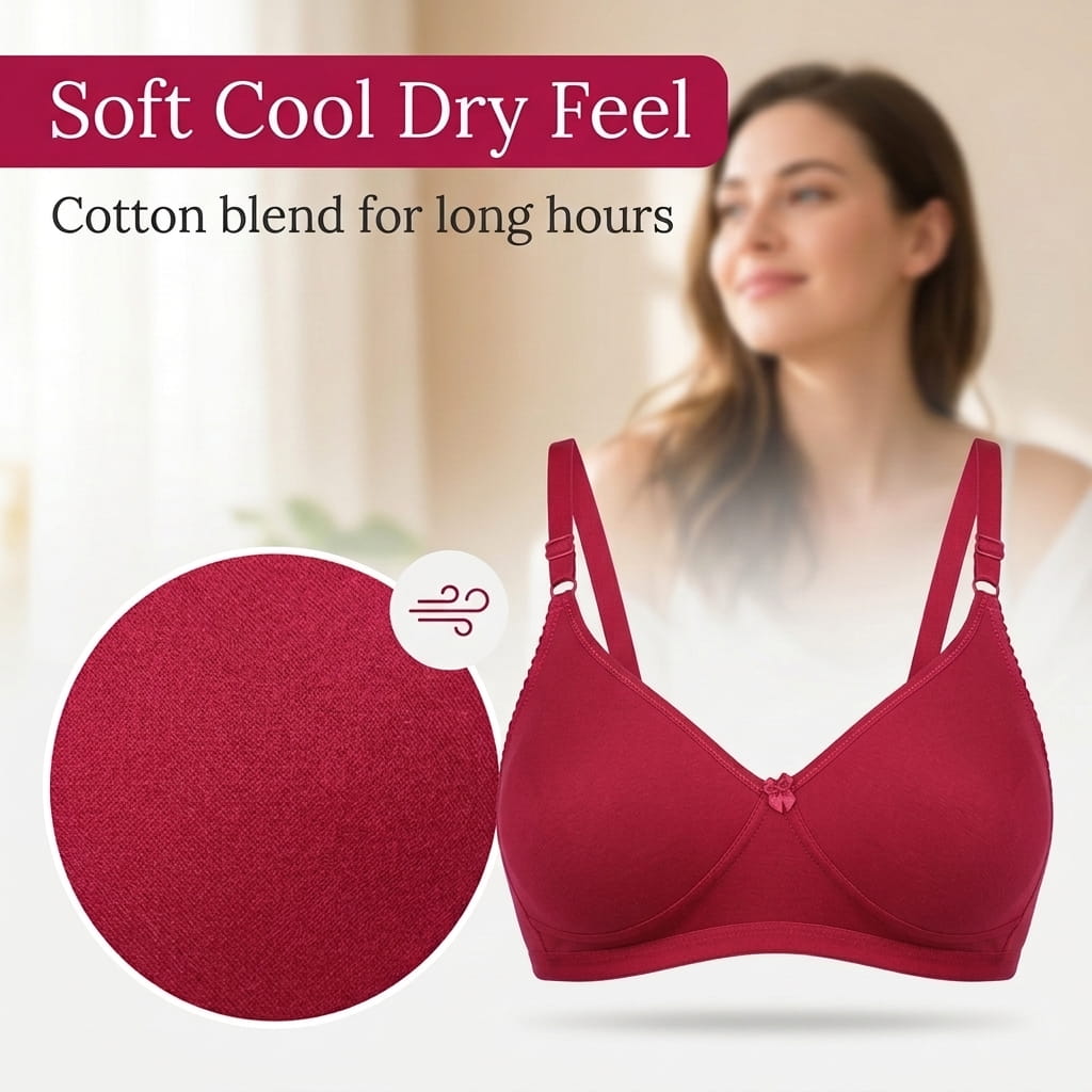 Full Coverage Non-Padded T-Shirt Bra | Non-Wired Wide Straps D Cup