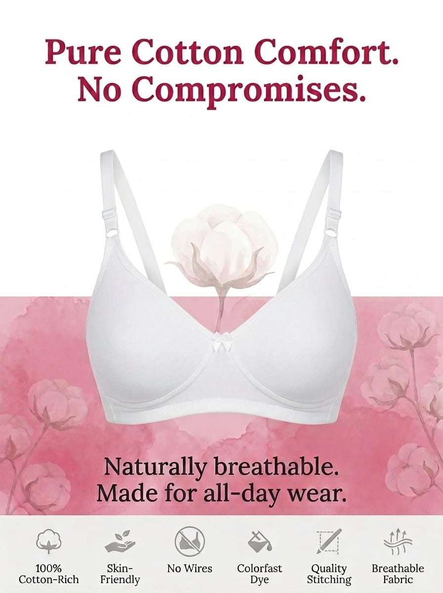 Non-Padded Full Coverage Cotton Bra for Women – Wire Free, Moulded Cups (Suhana)