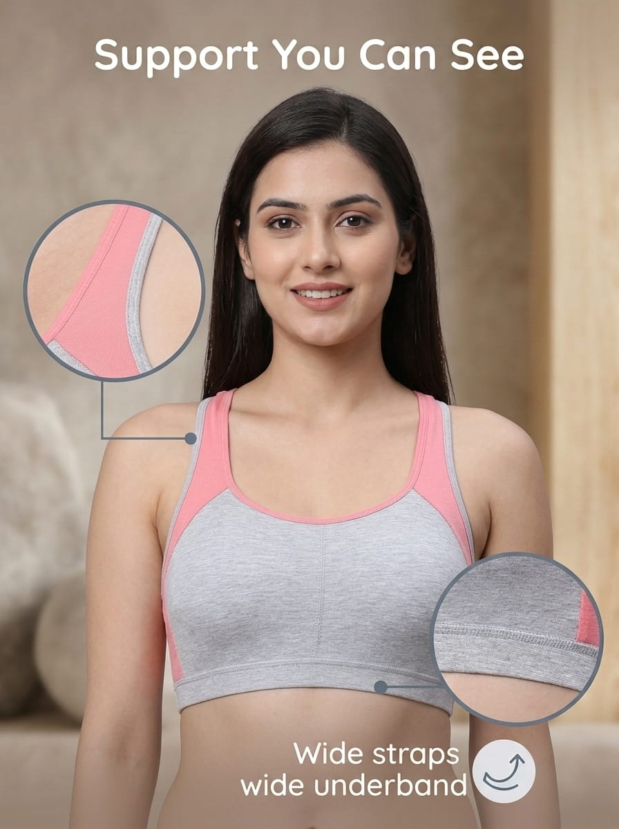 Padded Sports Bra with Removable Cups & Adjustable Straps