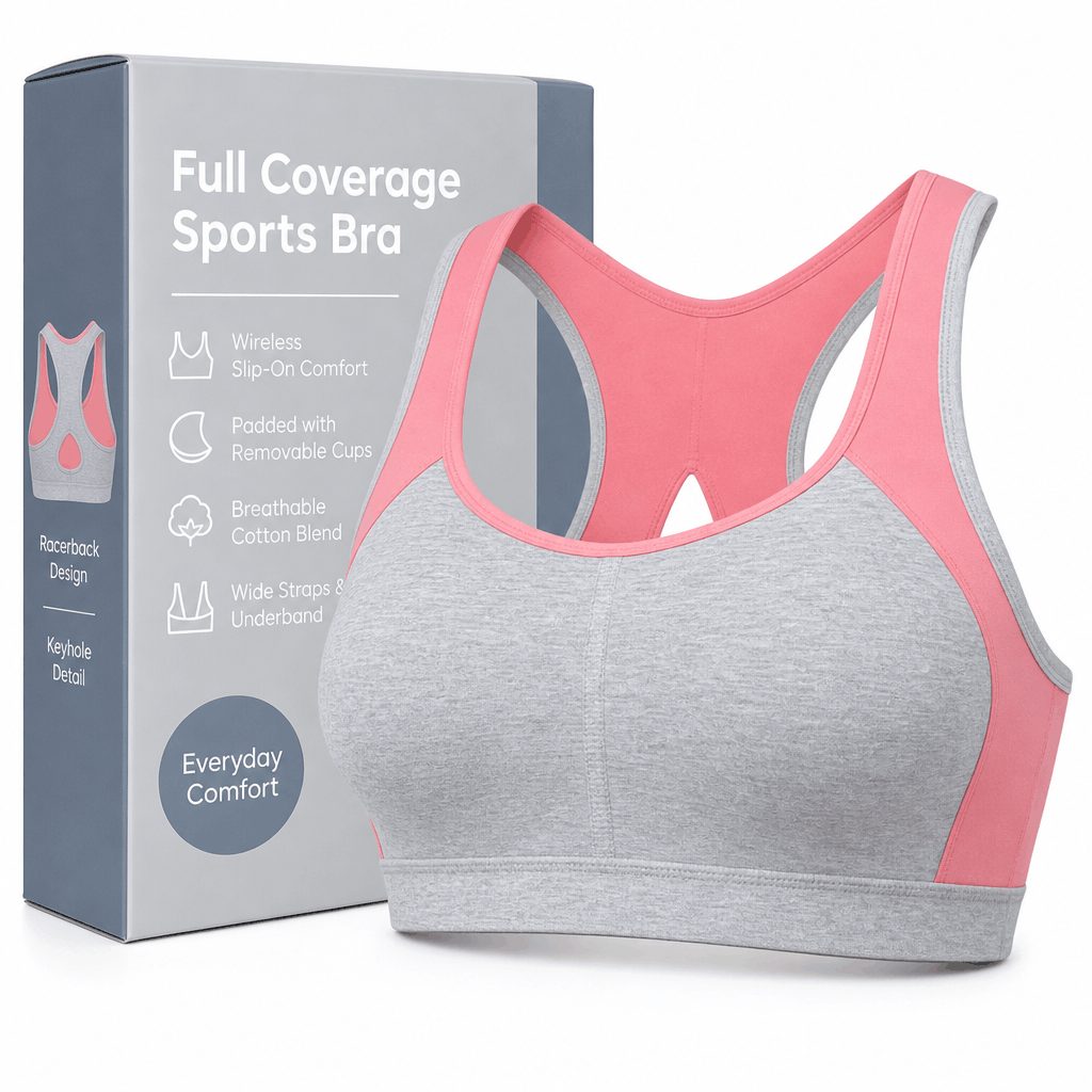 Padded Sports Bra with Removable Cups & Adjustable Straps