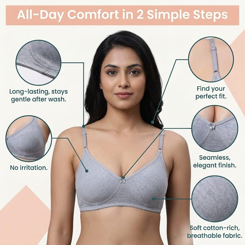 Non-Padded Full Coverage Bra for Women – Wire Free, Moulded Cups (Soha)