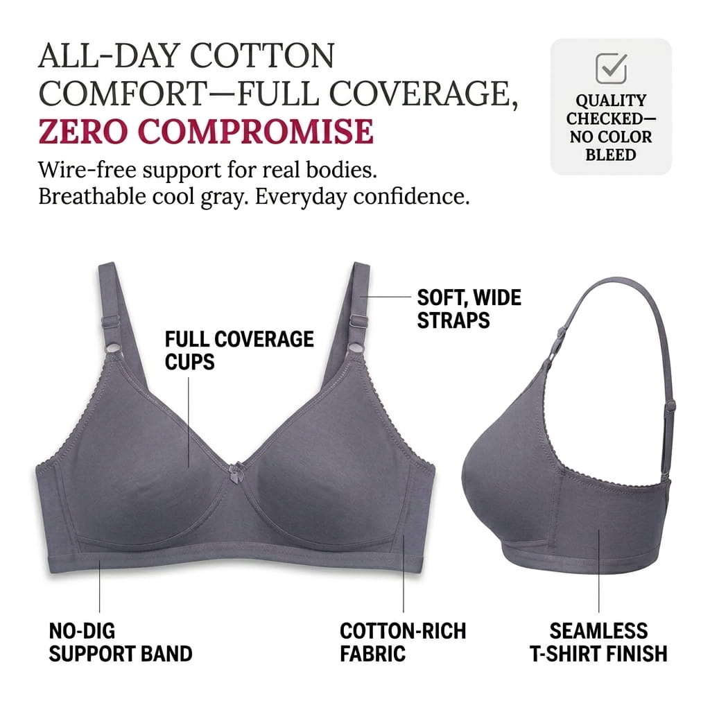 Non-Padded Full Coverage Cotton Bra for Women – Wire Free, Moulded Cups (Suhana)