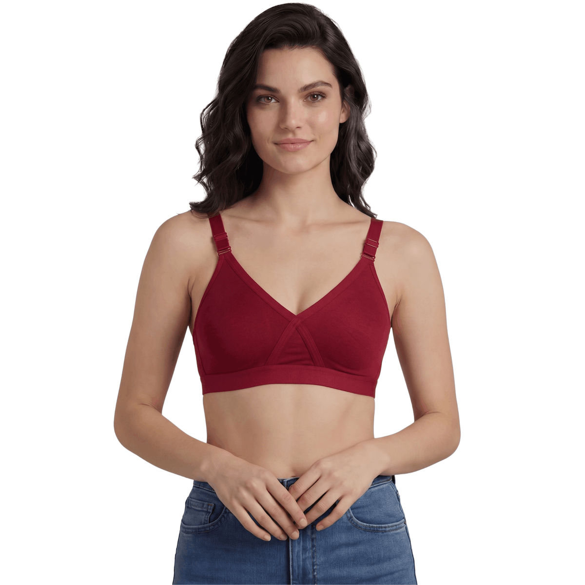 Full Coverage Non-Padded Bra in Soft Interlock Fabric - AlplSenorita, D Cup