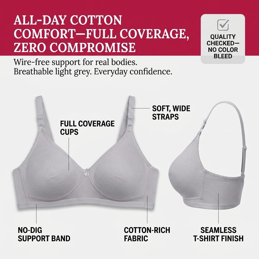 Non-Padded Full Coverage Cotton Bra for Women – Wire Free, Moulded Cups (Suhana)