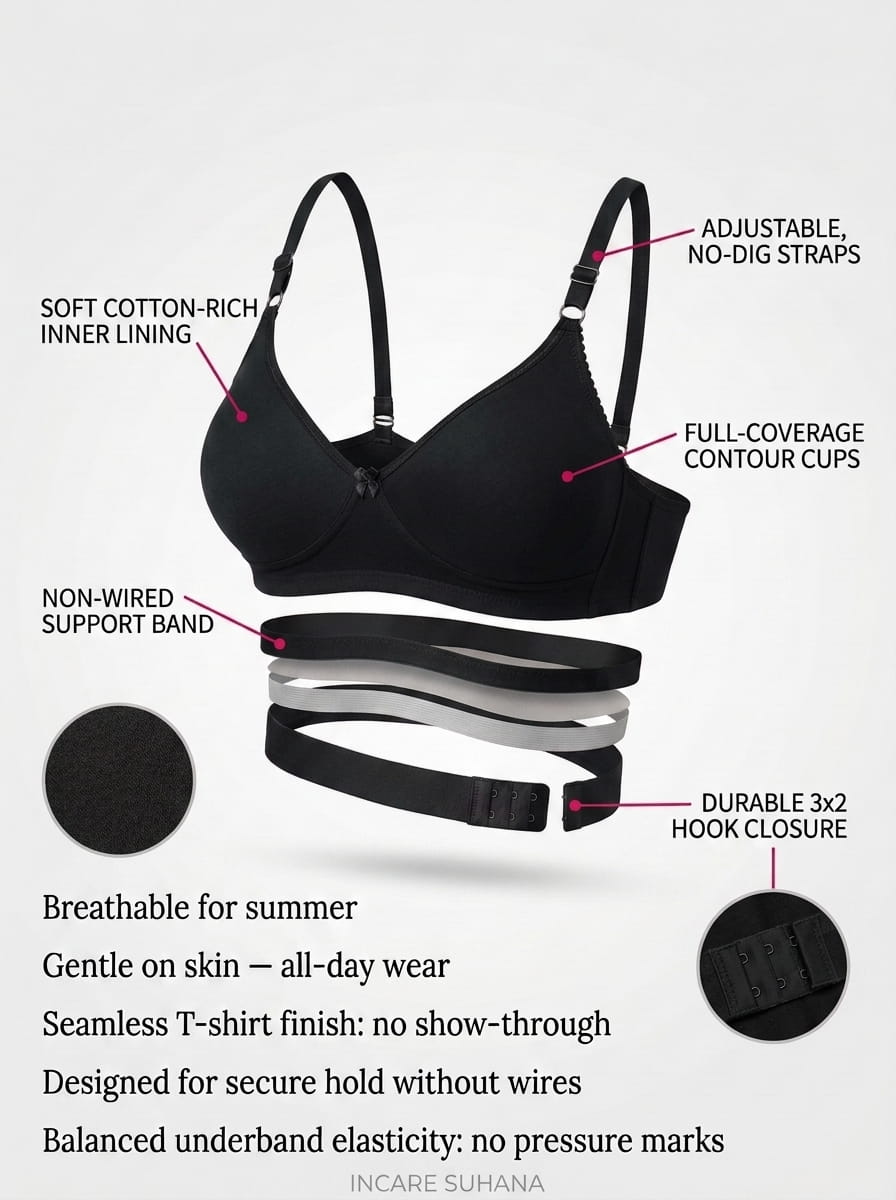 Non-Padded Full Coverage Cotton Bra for Women – Wire Free, Moulded Cups (Suhana)