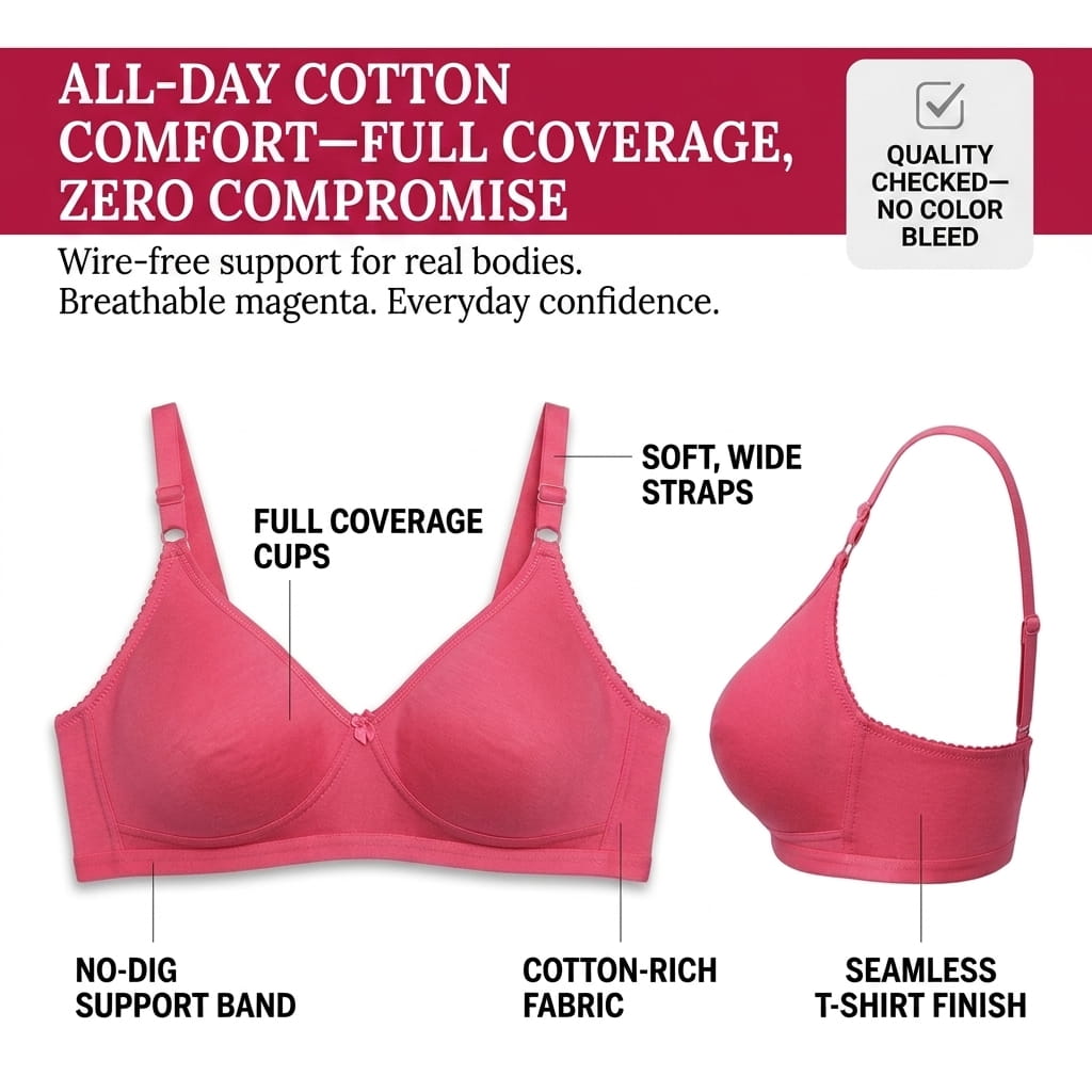 Non-Padded Full Coverage Cotton Bra for Women – Wire Free, Moulded Cups (Suhana)