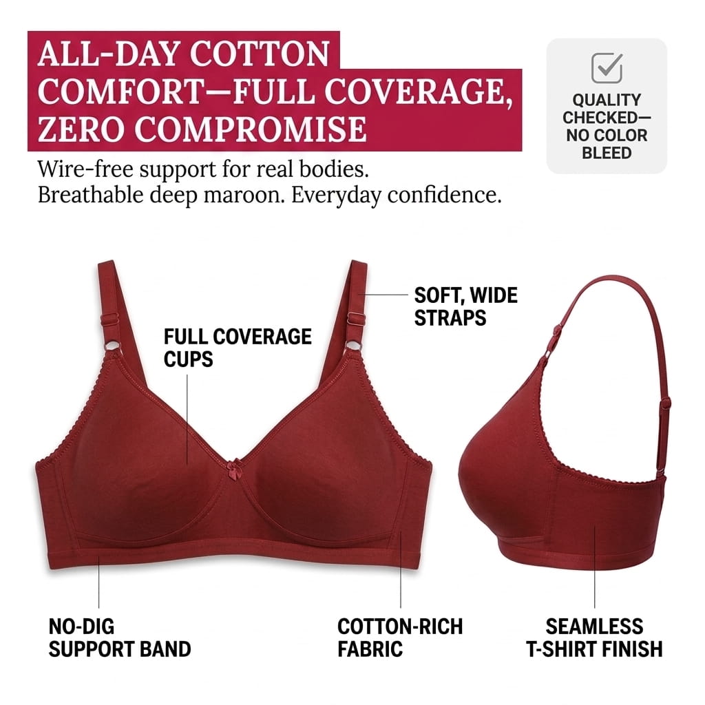 Non-Padded Full Coverage Cotton Bra for Women – Wire Free, Moulded Cups (Suhana)