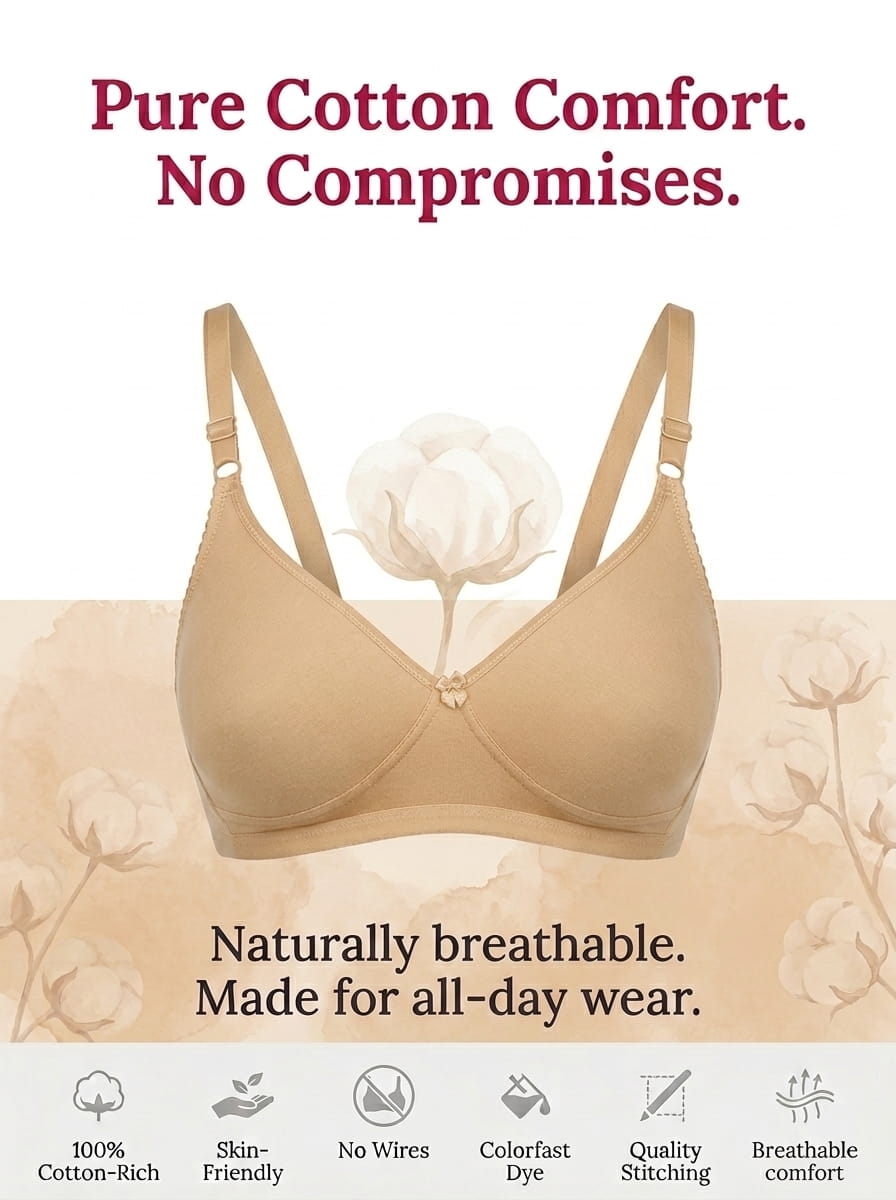 Non-Padded Full Coverage Cotton Bra for Women – Wire Free, Moulded Cups (Suhana)