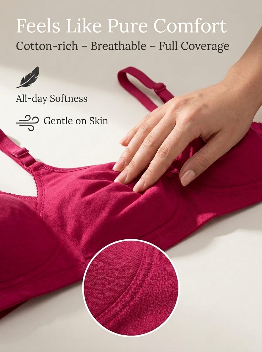 Non-Padded Full Coverage Cotton Bra for Women – Wire Free, Moulded Cups (Suhana)