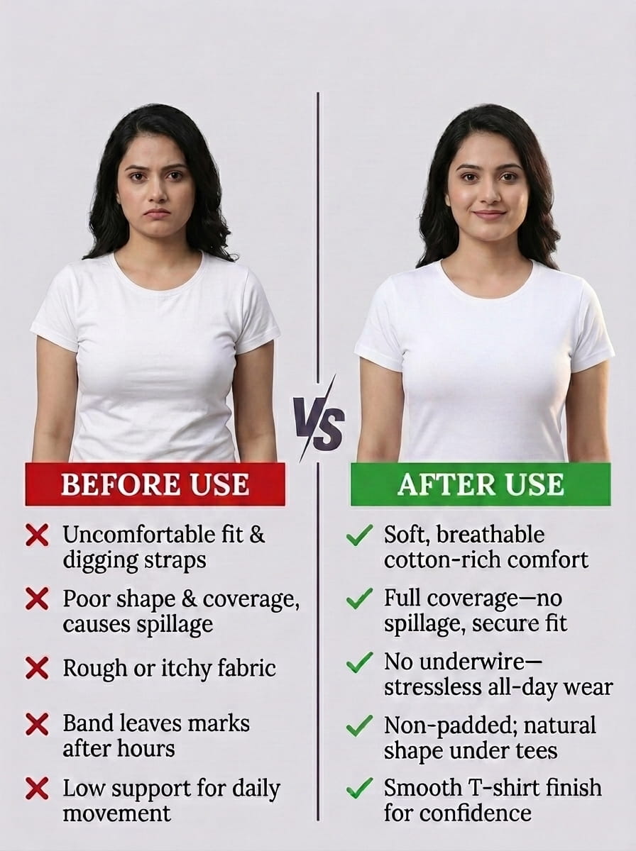 Non-Padded Full Coverage Cotton Bra for Women – Wire Free, Moulded Cups (Suhana)