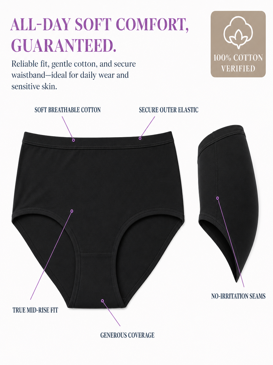 Cotton Hipster Panties Pack of 3 – Outer Elastic, Full Coverage | In Care