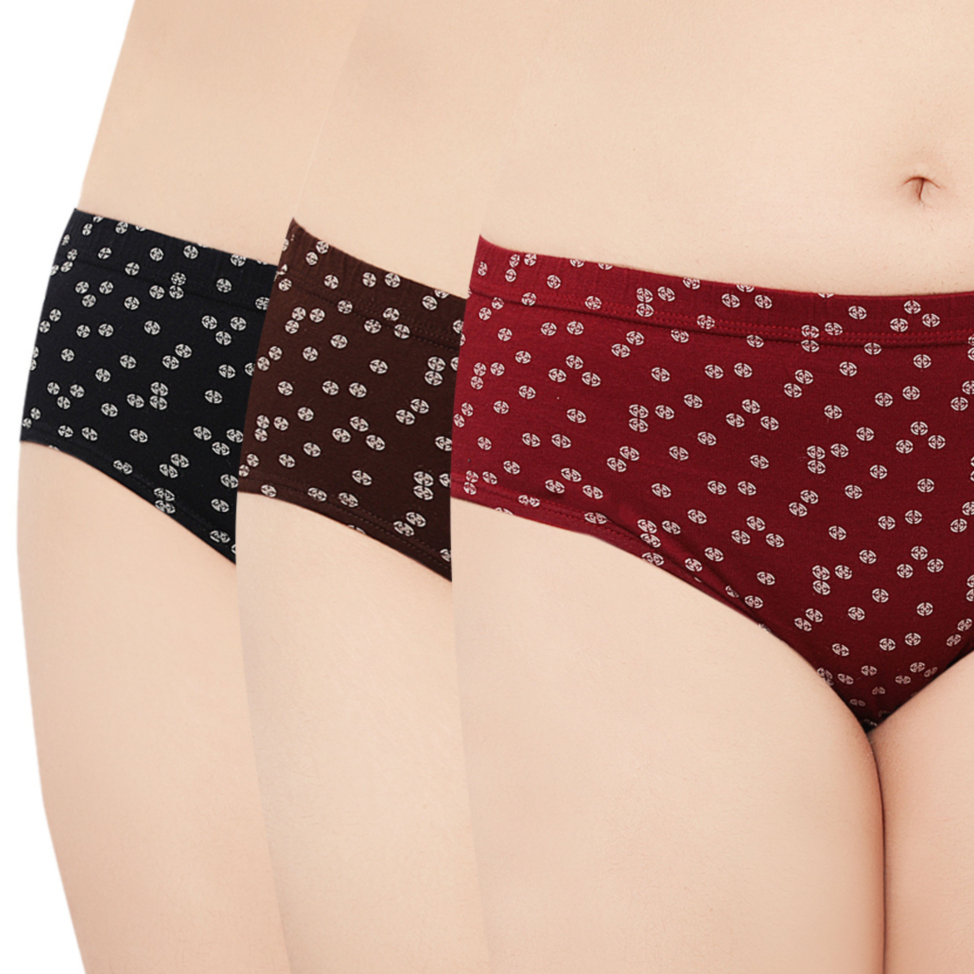 In Care Pack of 3 Printed Mid Rise Inner Elastic Hipster Panties (ICIN-114)
