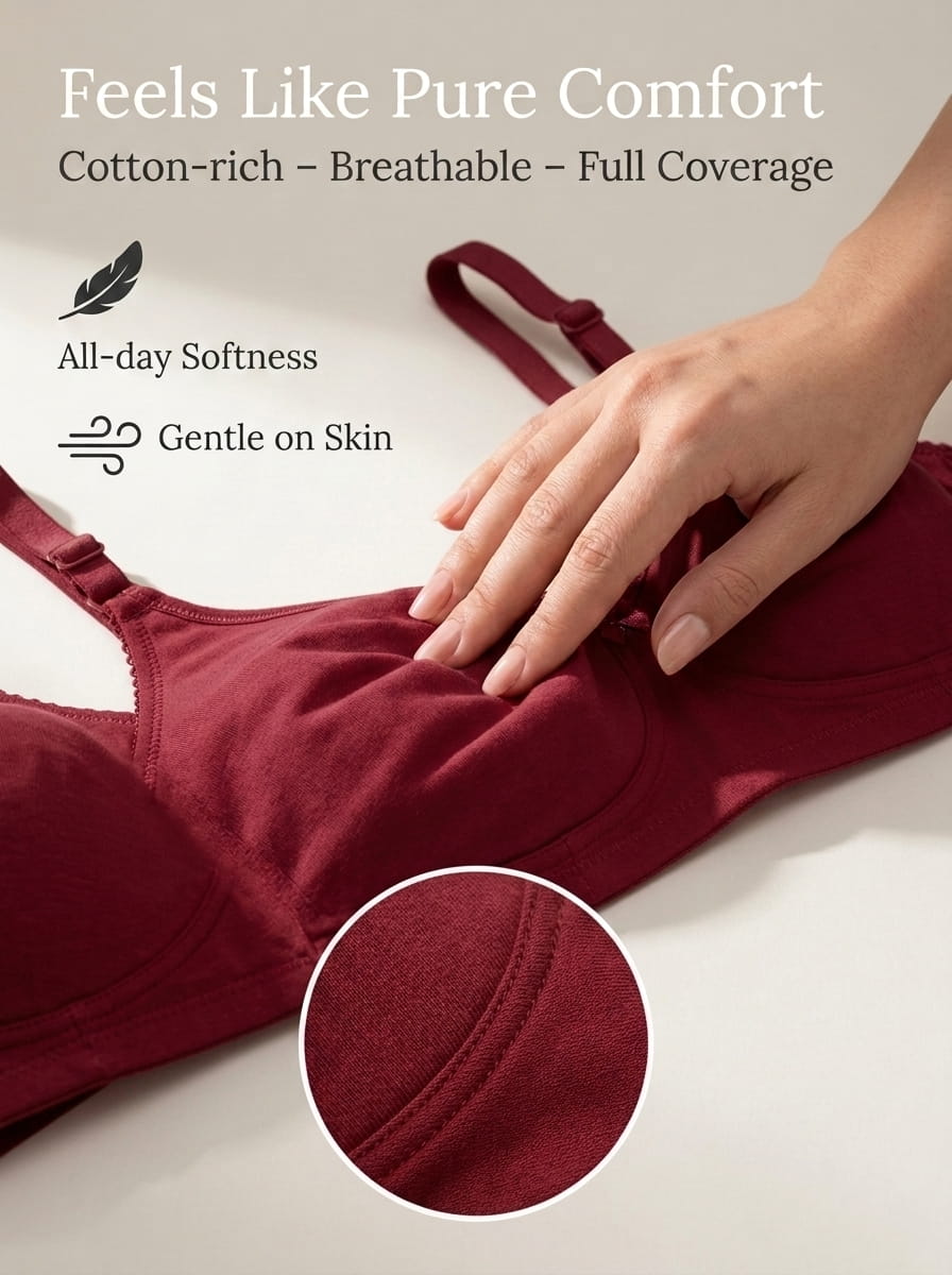 Non-Padded Full Coverage Cotton Bra for Women – Wire Free, Moulded Cups (Suhana)