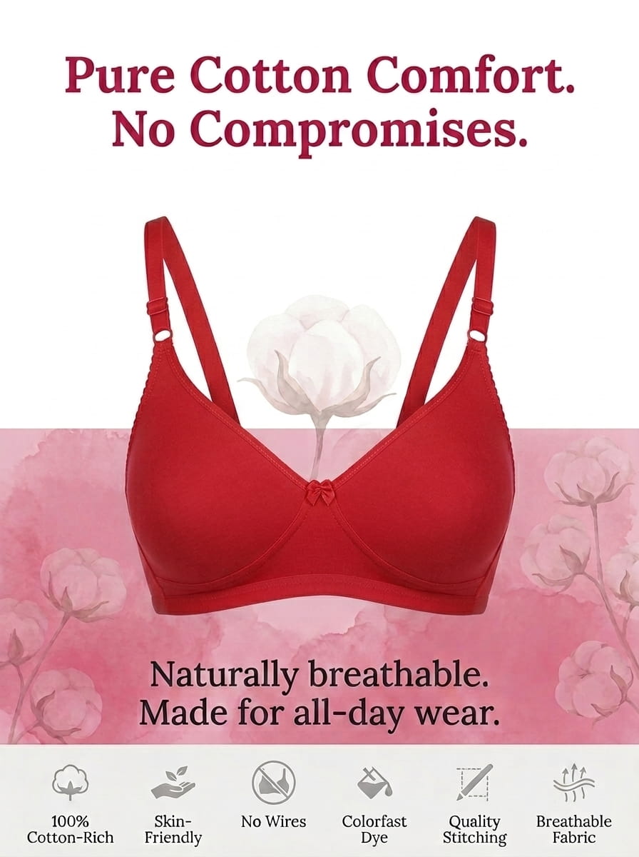 Full Coverage Non-Padded T-Shirt Bra | Non-Wired Wide Straps D Cup