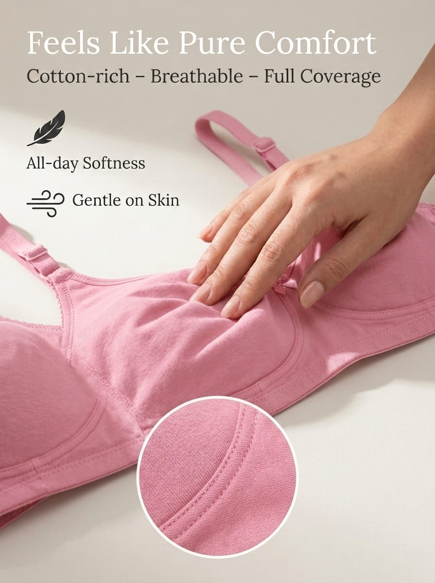Non-Padded Full Coverage Cotton Bra for Women – Wire Free, Moulded Cups (Suhana)