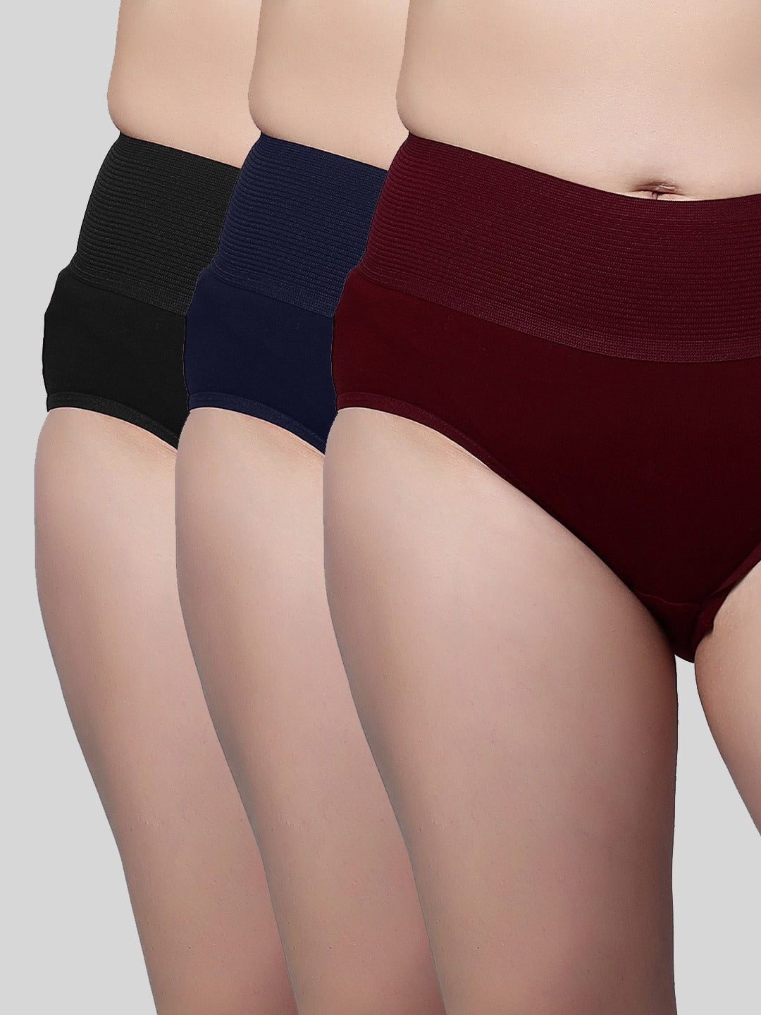Broad belt Outer Elastic Belly Control Panties - Pack of 3 (ICBB-005)