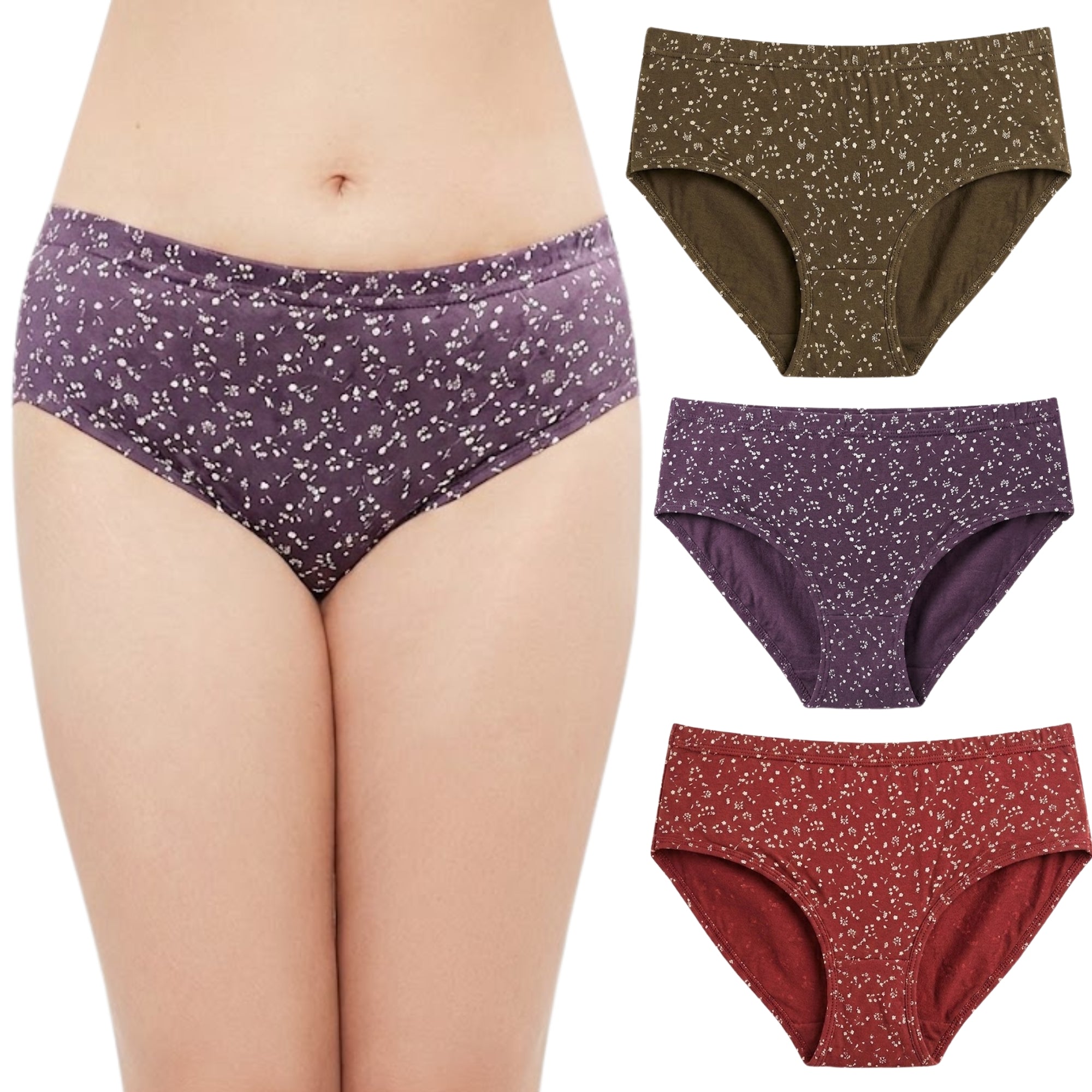 In Care 100% Cotton Hipster Panty – No Ride-Up Fit, Floral Print, Pack of 3