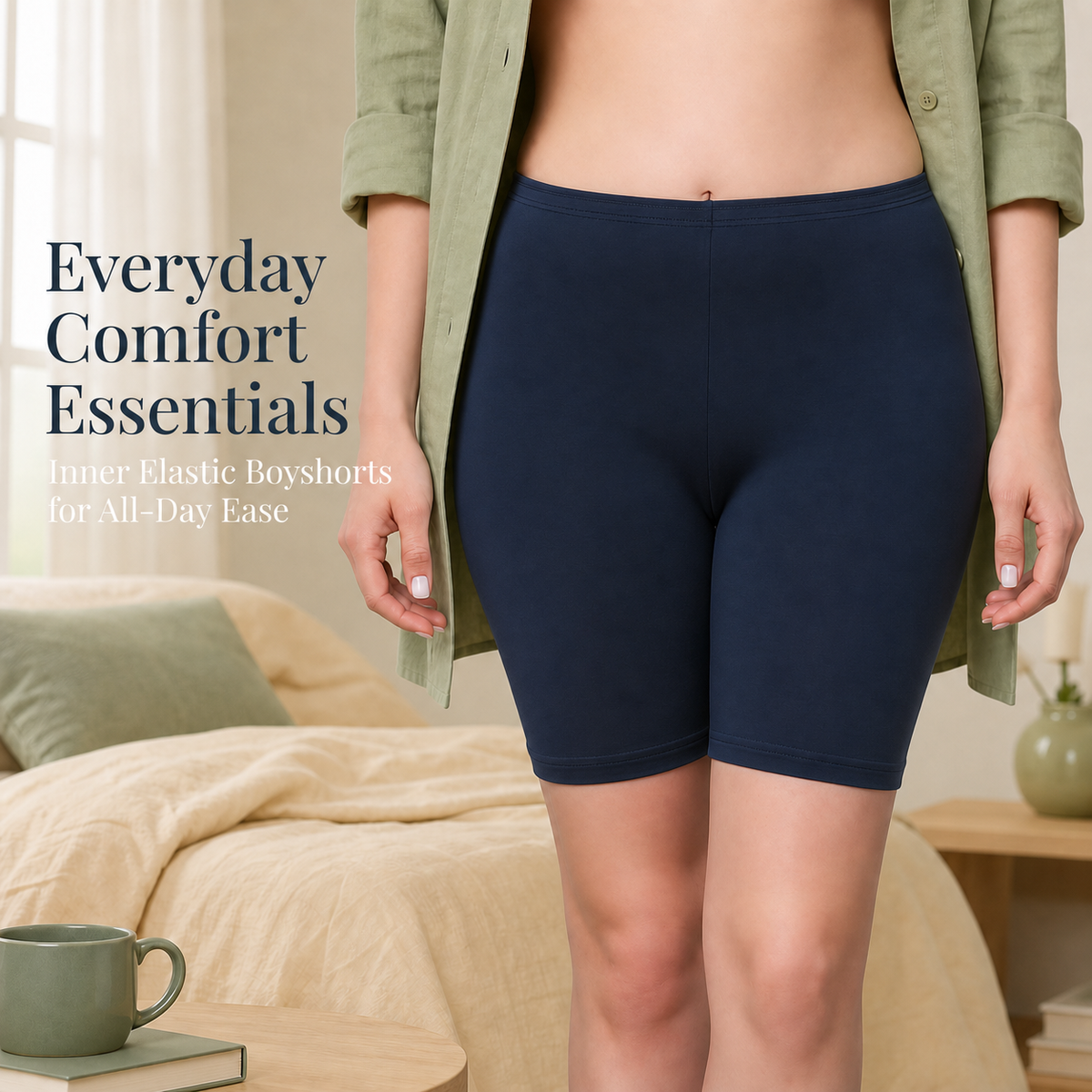 Cotton High Rise Boyshorts with Soft Elastic Waistband | Full Coverage