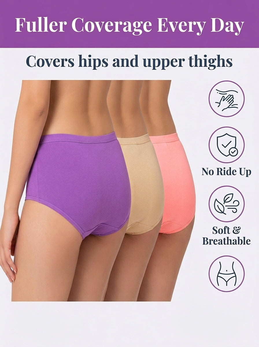 Cotton Hipster Panties Pack of 3 – Outer Elastic, Full Coverage | In Care