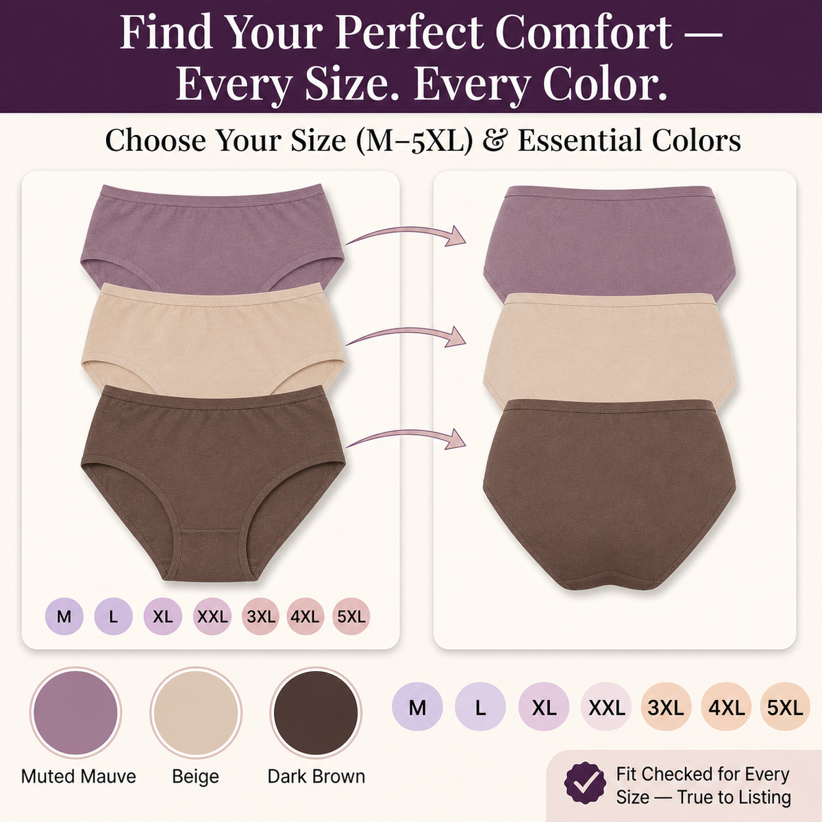 In Care Women's 100% Cotton Mid-Rise Hipster Panties, Pack of 3