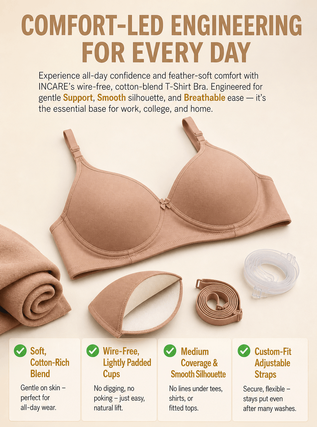 Everyday Padded T-Shirt Bra - B Cup, 4 Colours