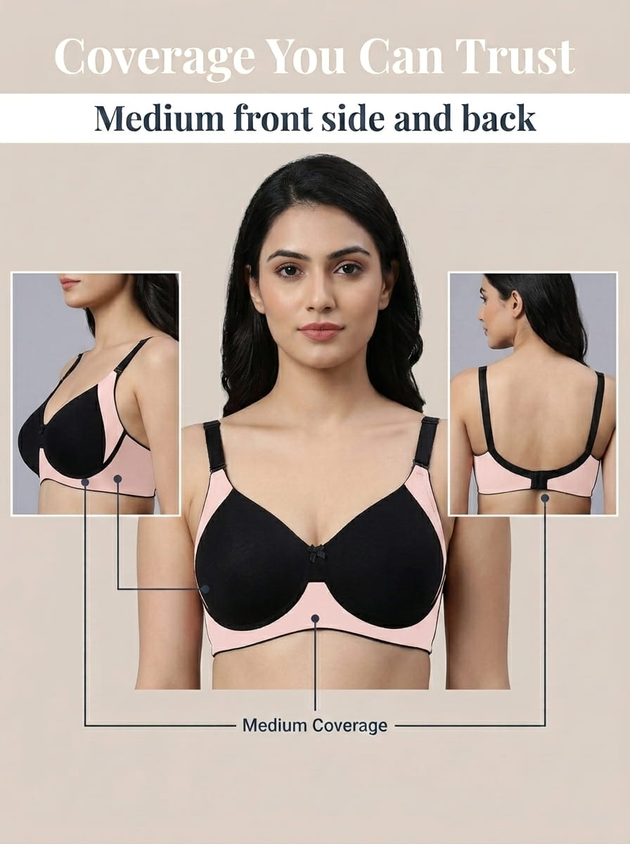 Seamless Padded T-Shirt Bra - C Cup in Skin, Black & White