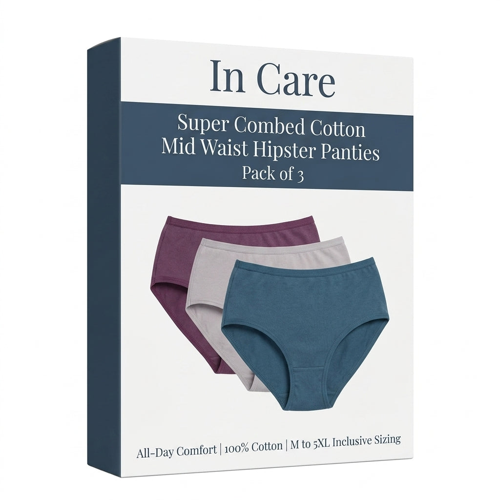 In Care Women's 100% Cotton Mid-Rise Hipster Panties, Pack of 3