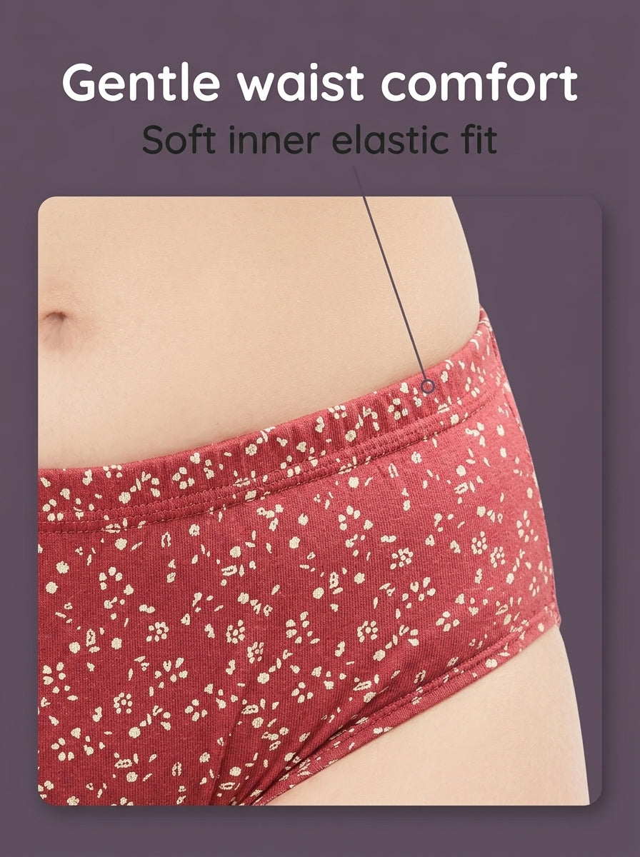 Cotton Hipster Panty – No Ride-Up Fit, Floral Print, Pack of 3