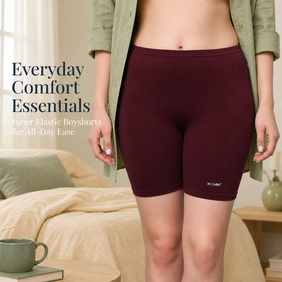 Cotton High Rise Boyshorts with Soft Elastic Waistband | Full Coverage