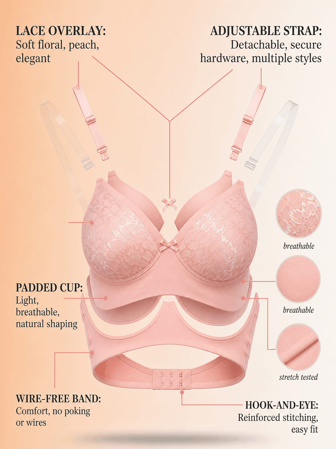 Medium Coverage Padded Lace Bra - B Cup