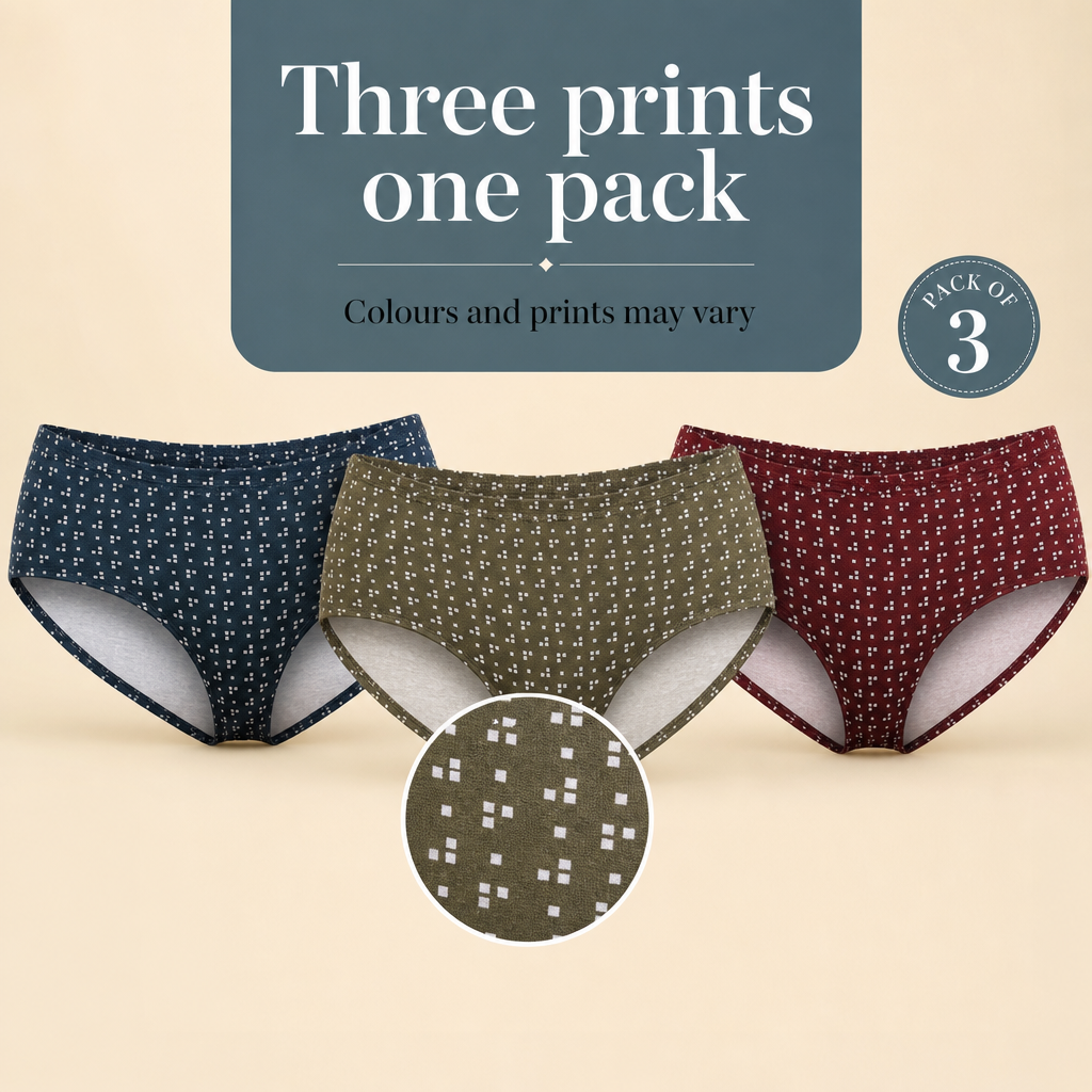 Cotton Hipster Panty – Soft Waistband, Full Coverage, Pack of 3
