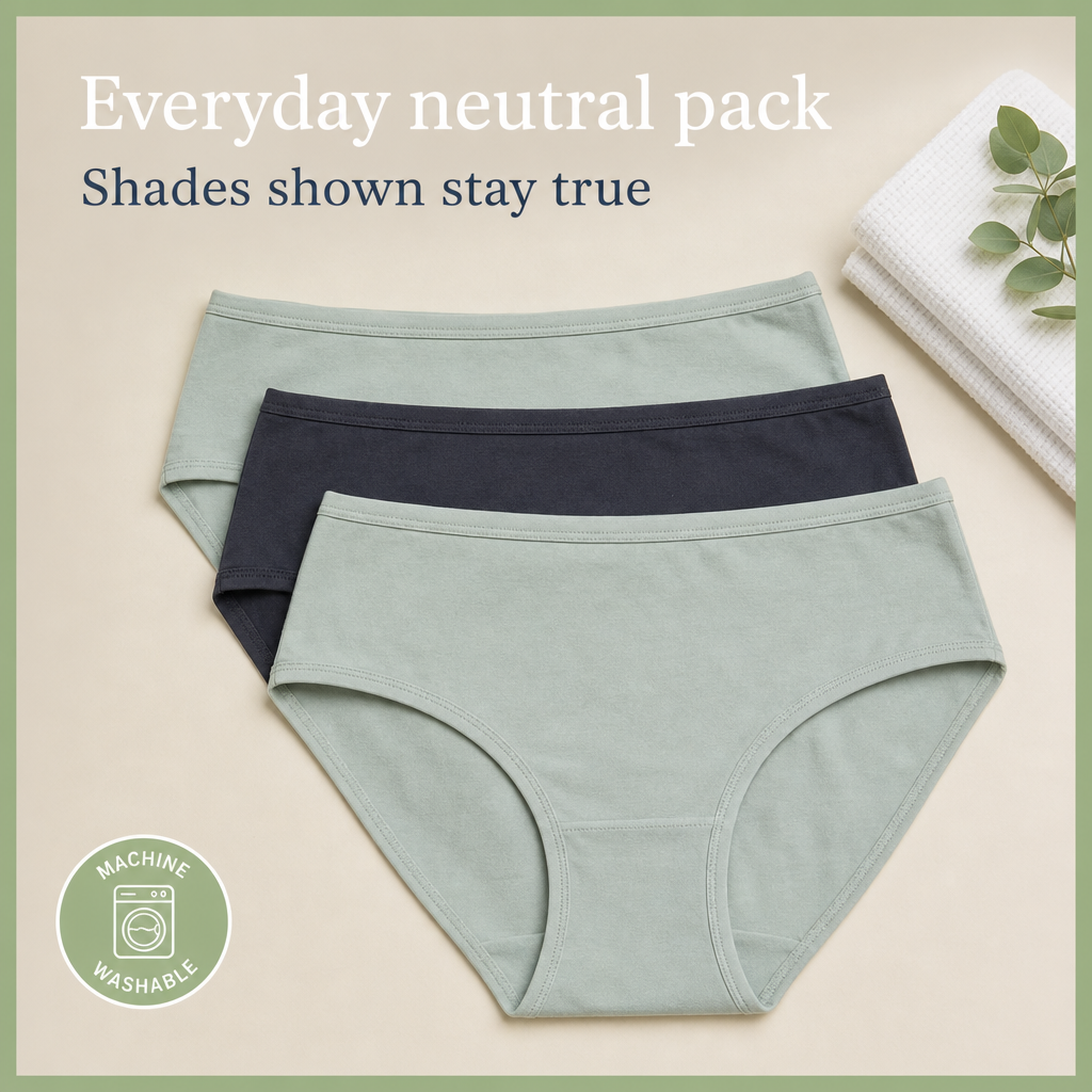 In Care Women's 100% Cotton Mid-Rise Hipster Panties, Pack of 3