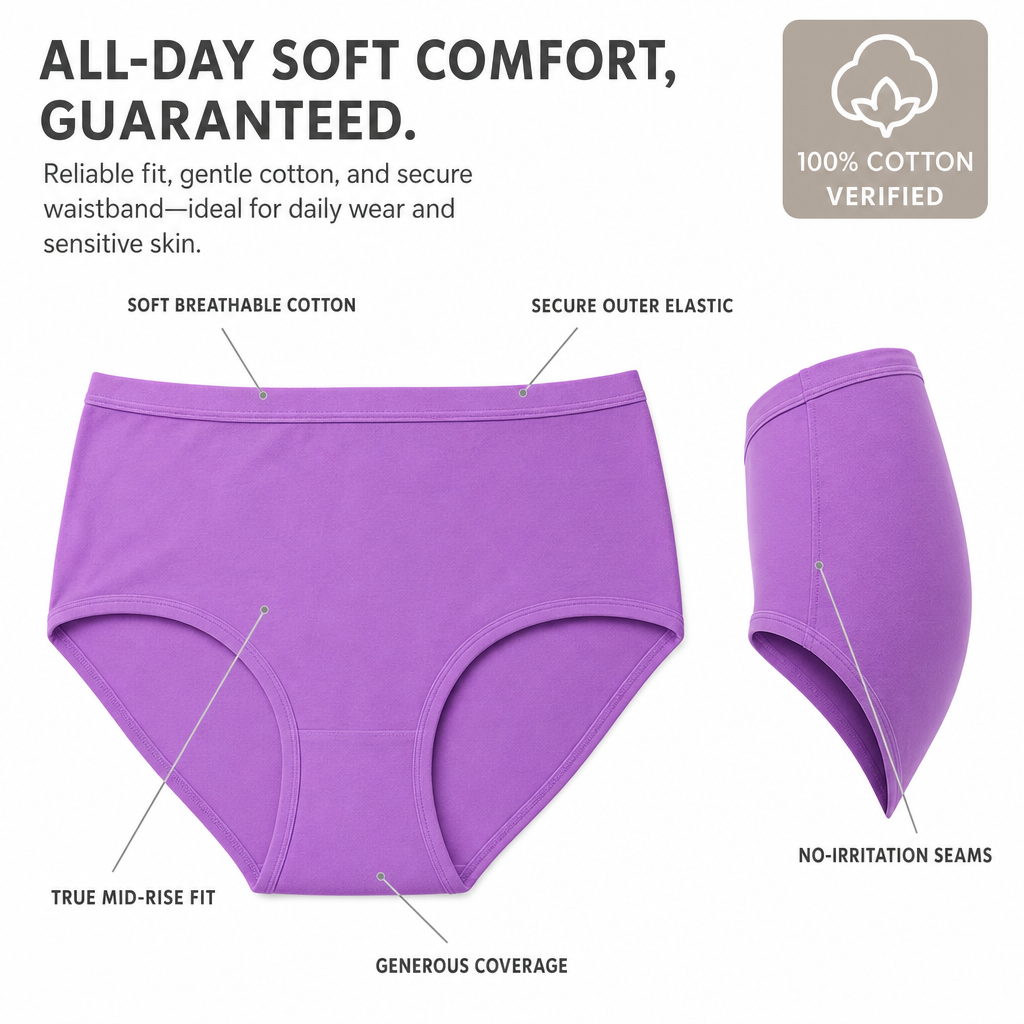 Cotton Hipster Panties Pack of 3 – Outer Elastic, Full Coverage | In Care