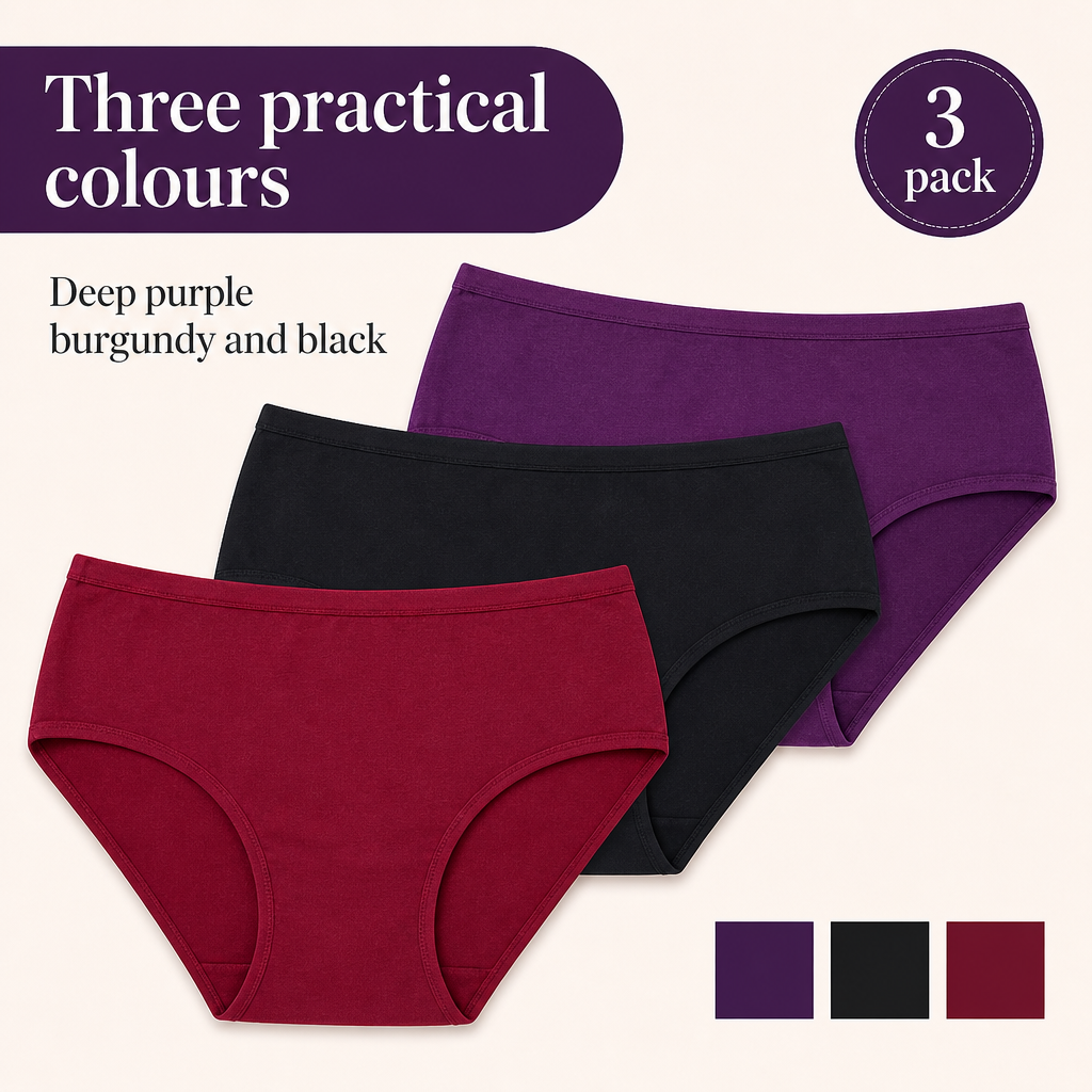 In Care Women's 100% Cotton Mid-Rise Hipster Panties, Pack of 3