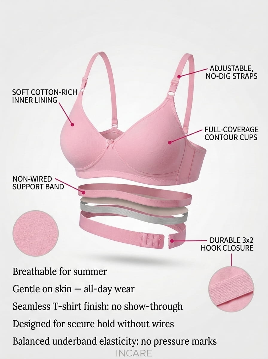 Non-Padded Full Coverage Cotton Bra for Women – Wire Free, Moulded Cups (Suhana)