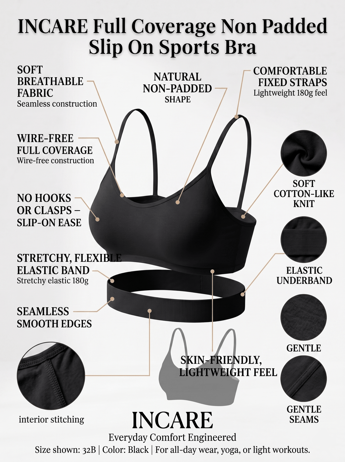 Slip-On Sports Bra - Non-Padded, Full Coverage