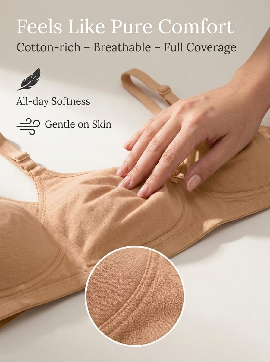 Full Coverage Non-Padded T-Shirt Bra | Non-Wired Wide Straps D Cup